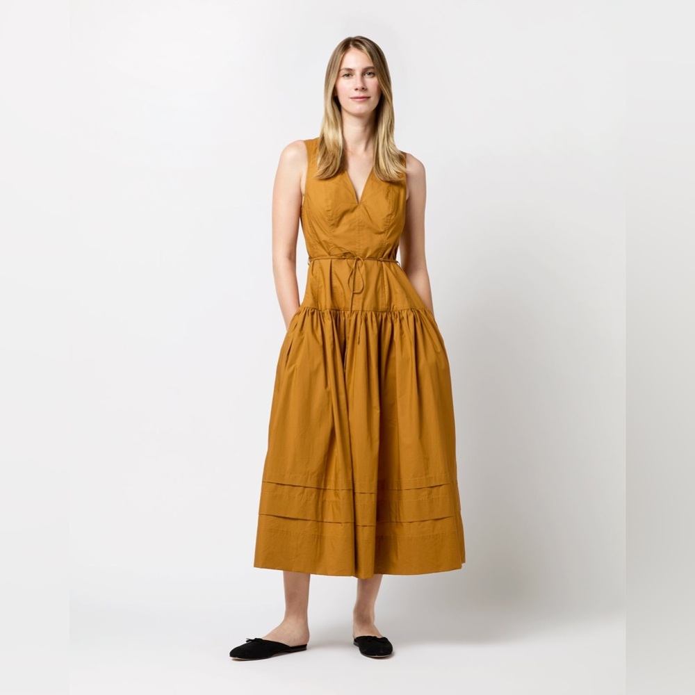 Ulla Johnson Kiran Dress Topaz 6 Sleeveless V-Neck Midi‎ Length Golden Yellow